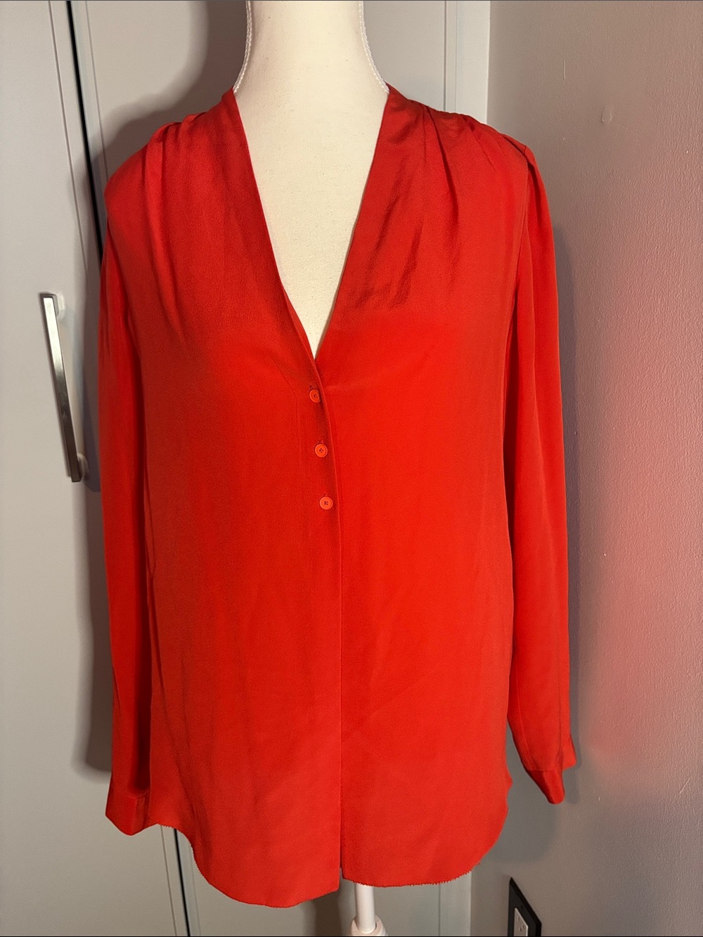 Rebecca Taylor Orange V-Neck 100% Silk Blouse